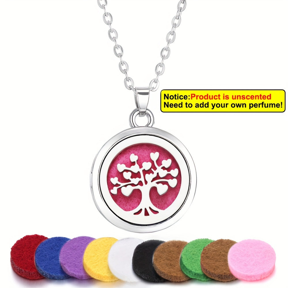 Stainless Steel Tree of Life Essential Oil Necklace with Refill Pads