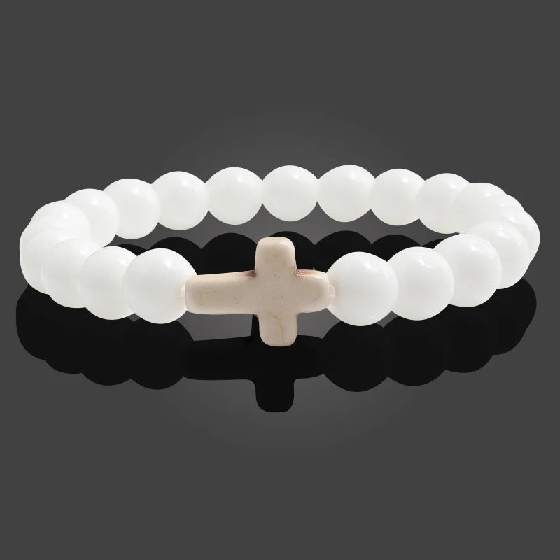 Cross Lava Stone Beaded Bracelet
