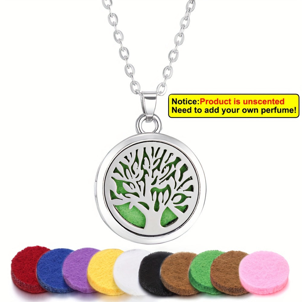 Stainless Steel Tree of Life Essential Oil Necklace with Refill Pads