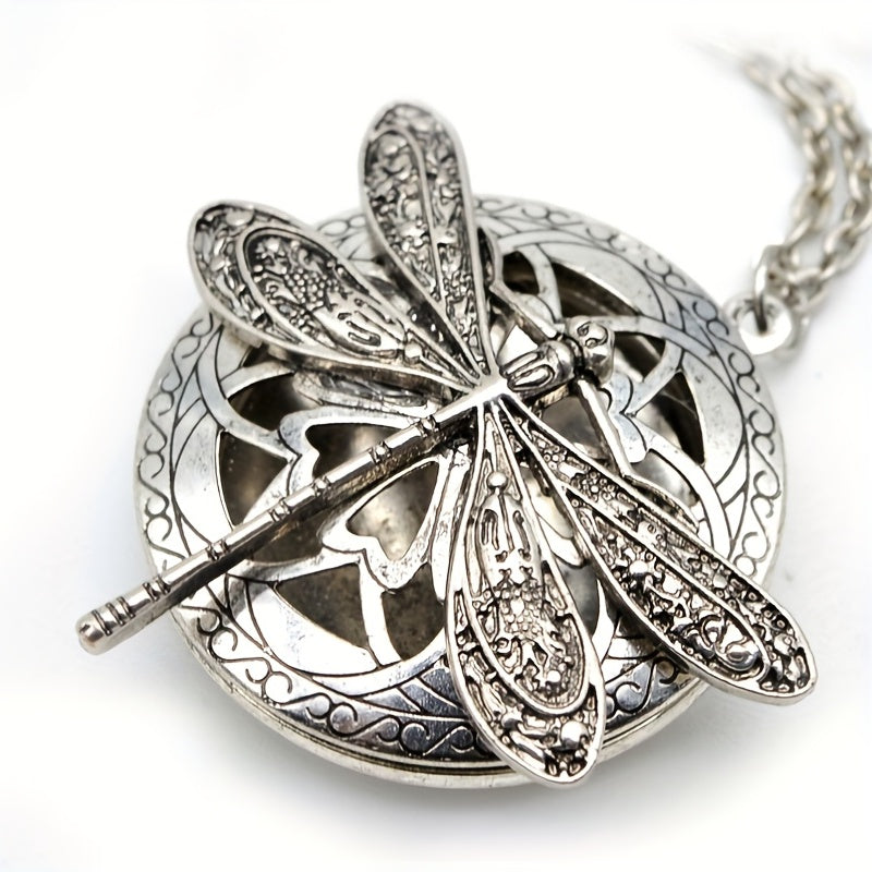 Elegant Vintage Dragonfly Locket Necklace for Aromatherapy