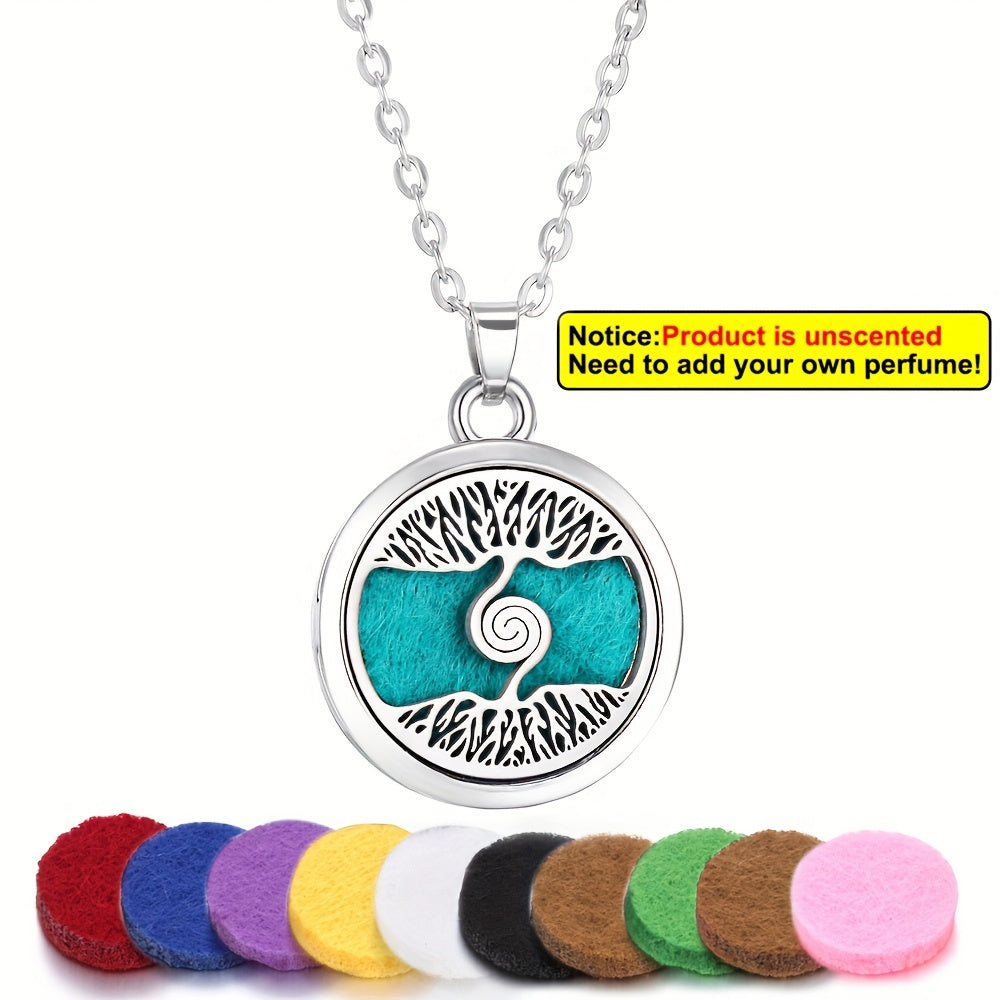 Stainless Steel Tree of Life Essential Oil Necklace with Refill Pads