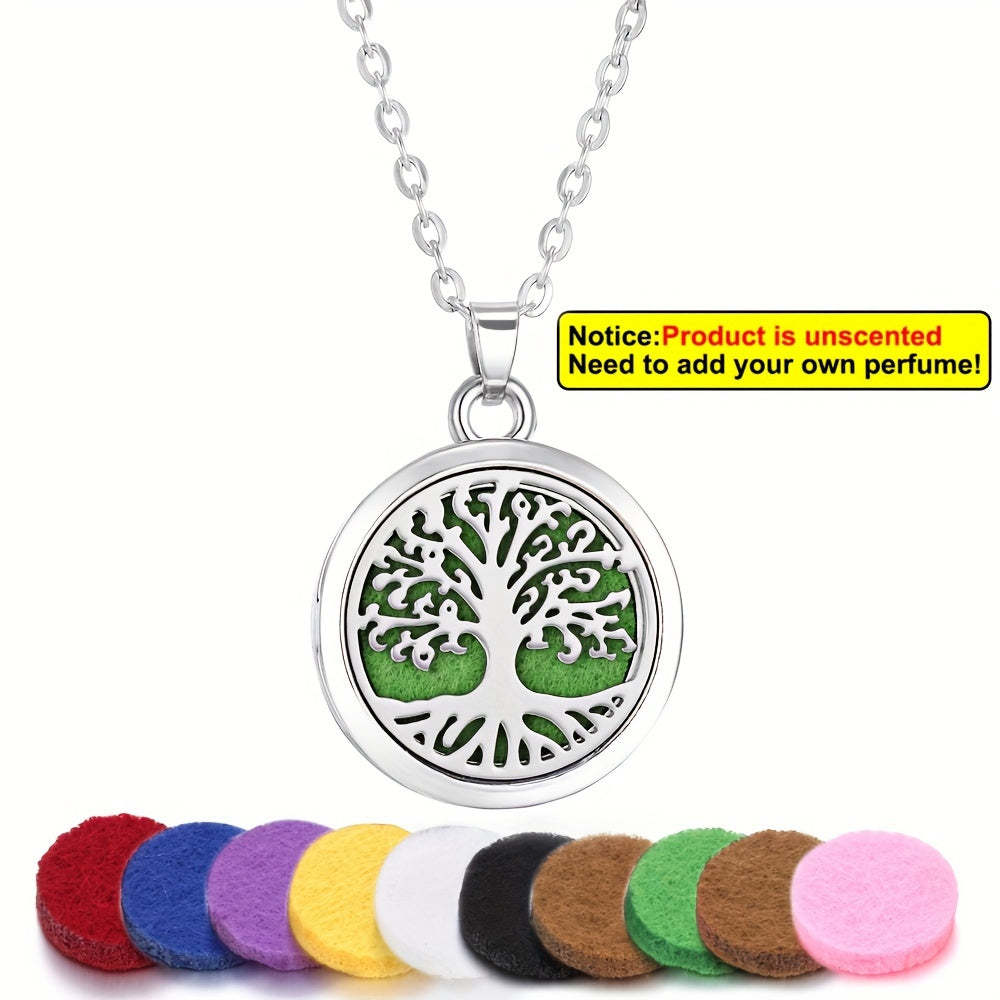 Stainless Steel Tree of Life Essential Oil Necklace with Refill Pads
