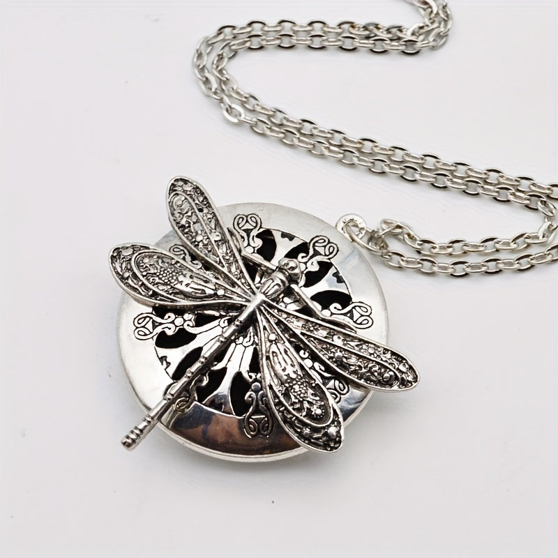 Elegant Vintage Dragonfly Locket Necklace for Aromatherapy