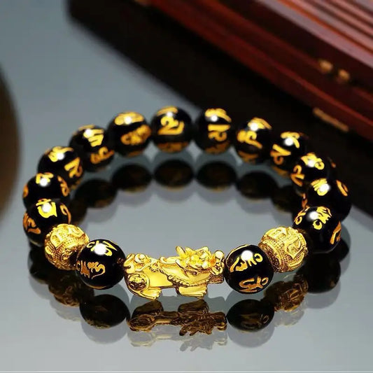 Black and Golden Fortune Beads Bracelet