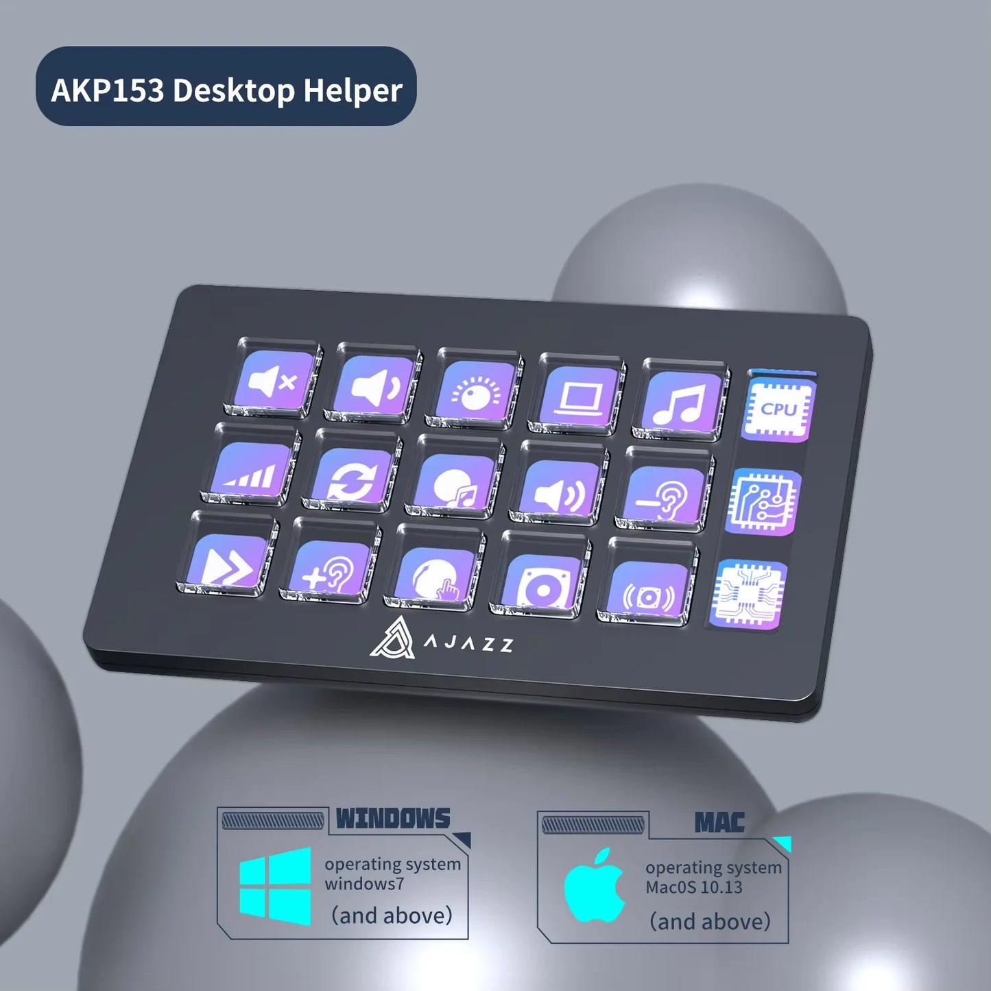 AJAZZ AKP153E/AKP03E Multifunctional Console Panel Desktop Assistente 15 Macro Keys Trigger Actions Custom Mini Keyboard