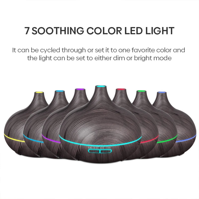 500ml Ultrasonic Wood Diffuser with Remote & LED Colors