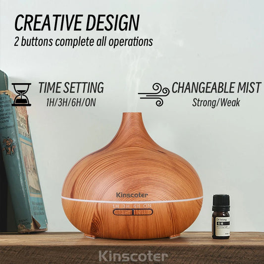 500ml Ultrasonic Wood Diffuser with Remote & LED Colors