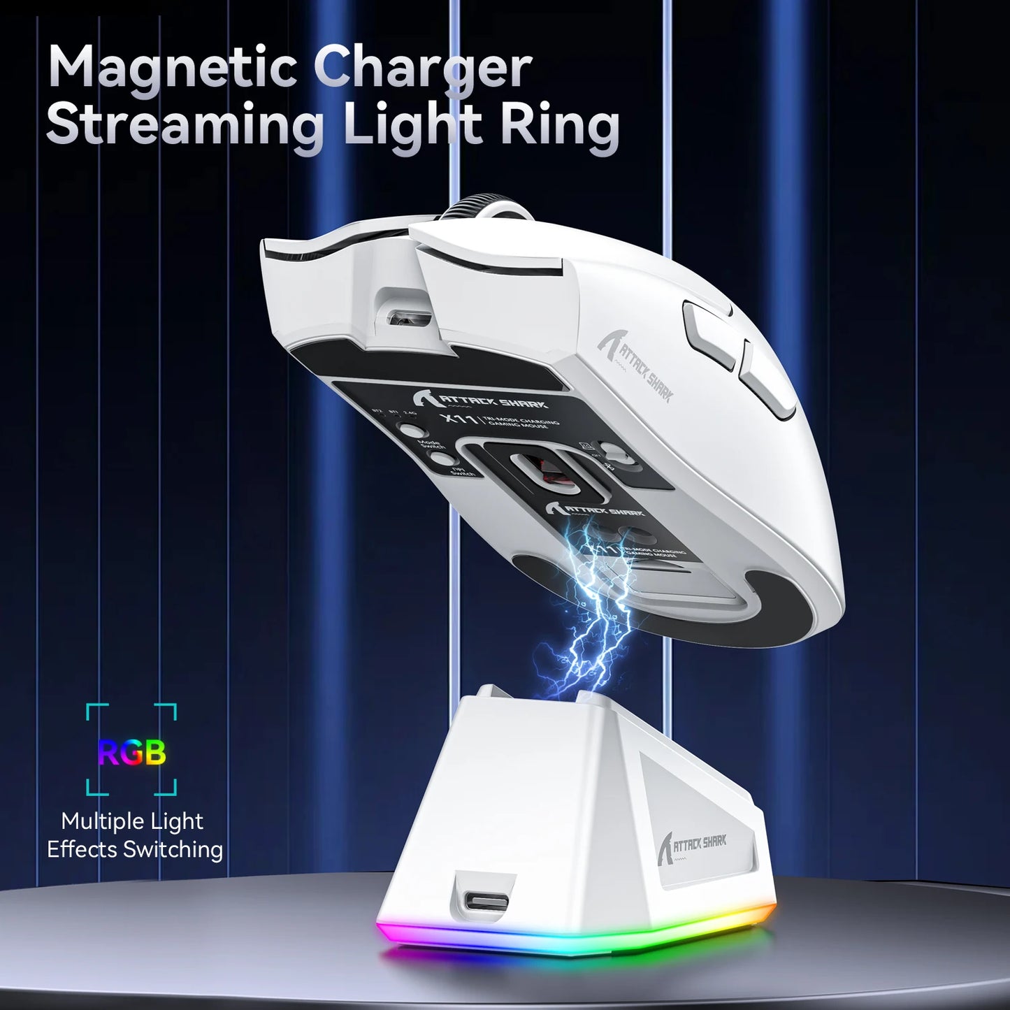 ATTACK SHARK Lightweight Gaming Mouse, RGB backlight and Magnetic Fast Charging