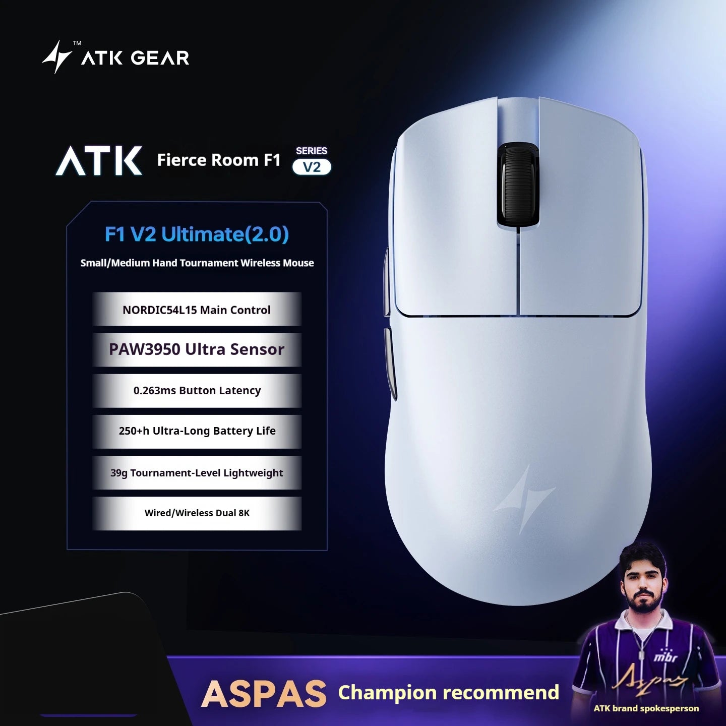 Atk Blazing Sky F1 V2 Ultimate Mouse Wireless F1 V2 Ultra Max Paw3950ultra Lightweight 750ips Low Latency 650ips Gamer Accessory