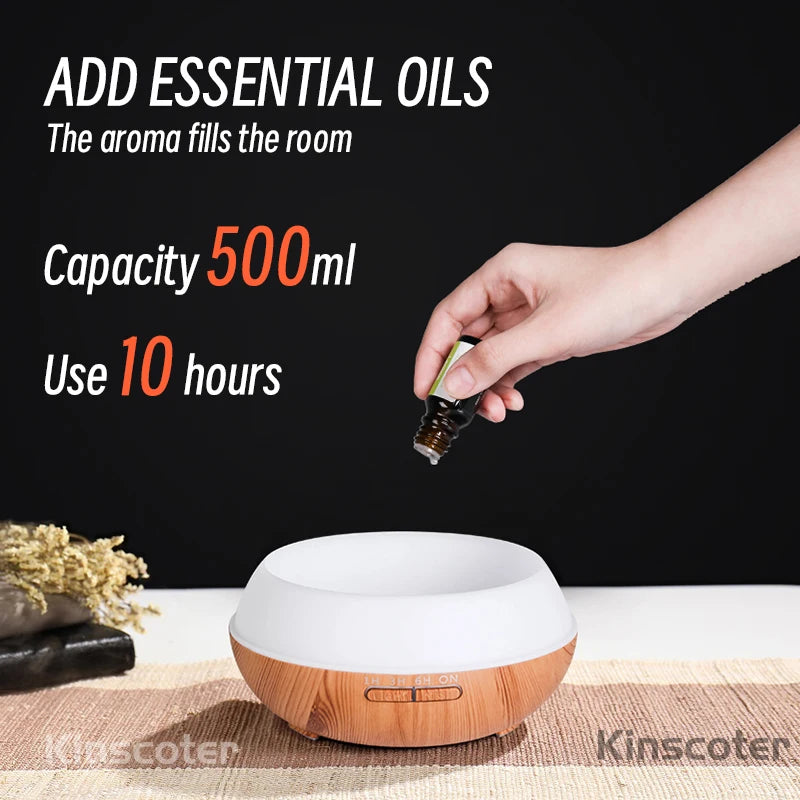 500ml Ultrasonic Wood Diffuser with Remote & LED Colors