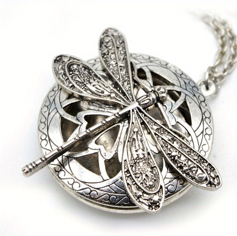 Elegant Vintage Dragonfly Locket Necklace for Aromatherapy