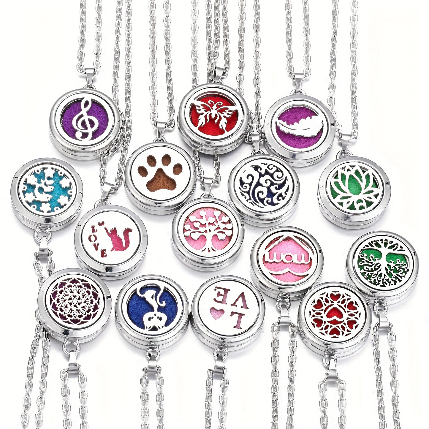 Stainless Steel Tree of Life Essential Oil Necklace with Refill Pads