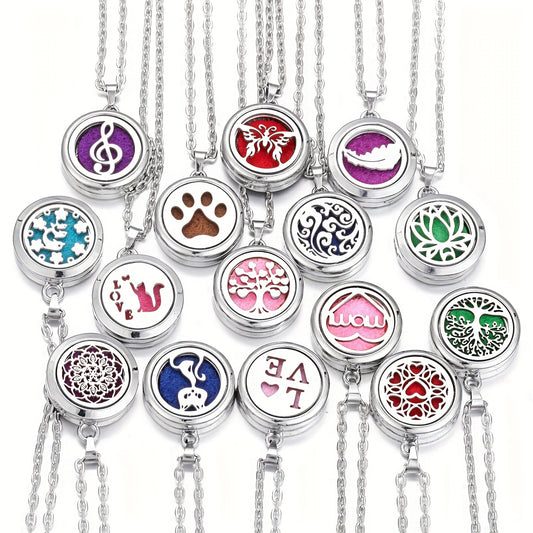 Stainless Steel Tree of Life Essential Oil Necklace with Refill Pads