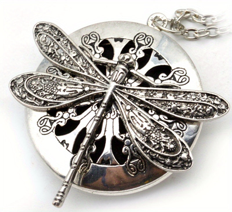 Elegant Vintage Dragonfly Locket Necklace for Aromatherapy