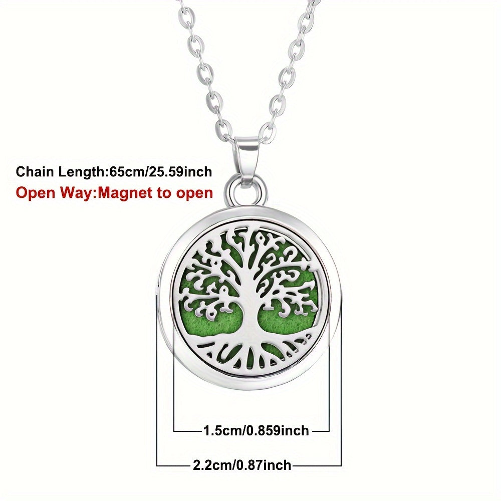 Stainless Steel Tree of Life Essential Oil Necklace with Refill Pads