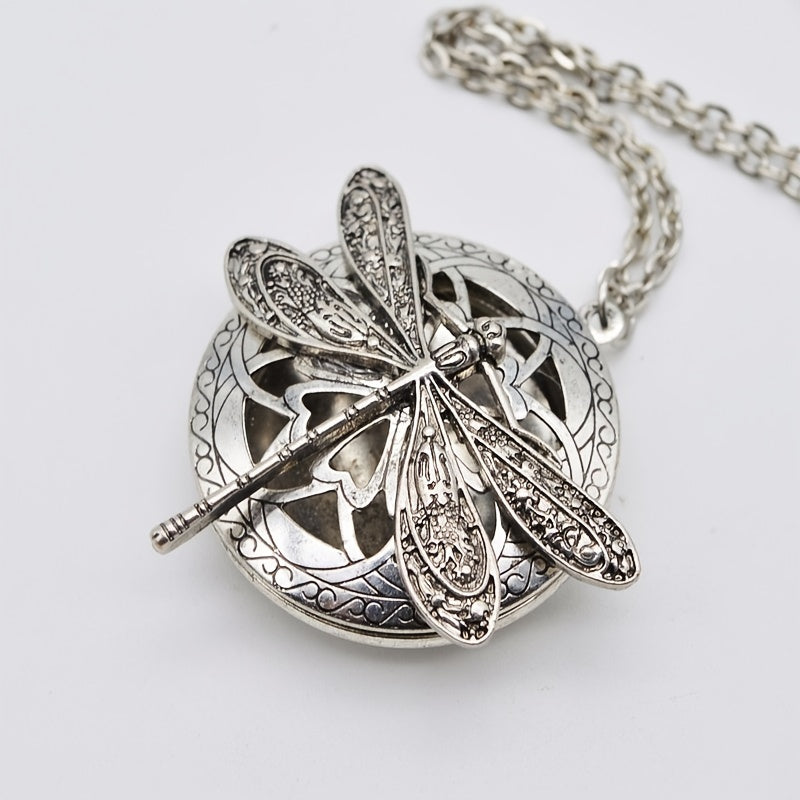 Elegant Vintage Dragonfly Locket Necklace for Aromatherapy
