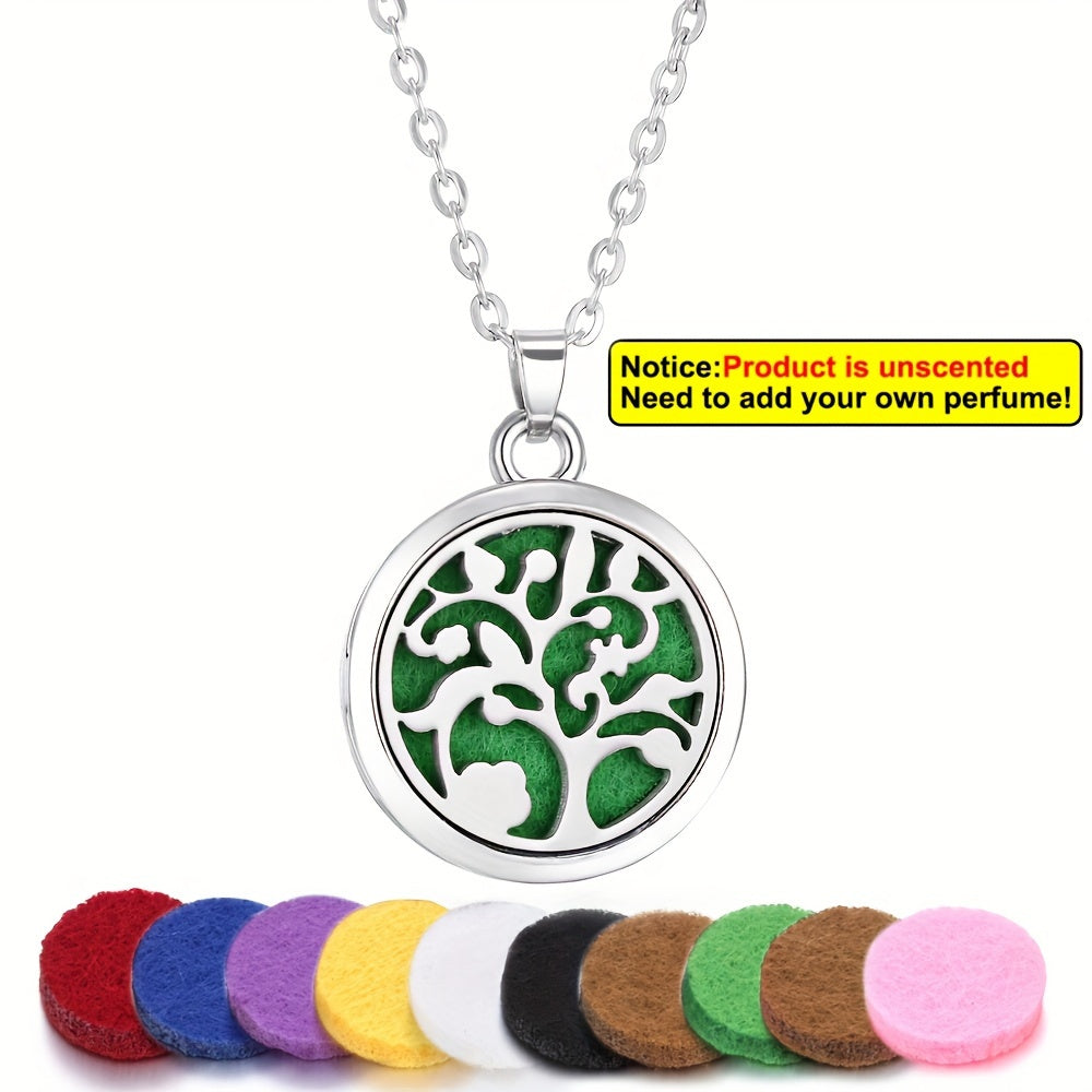 Stainless Steel Tree of Life Essential Oil Necklace with Refill Pads