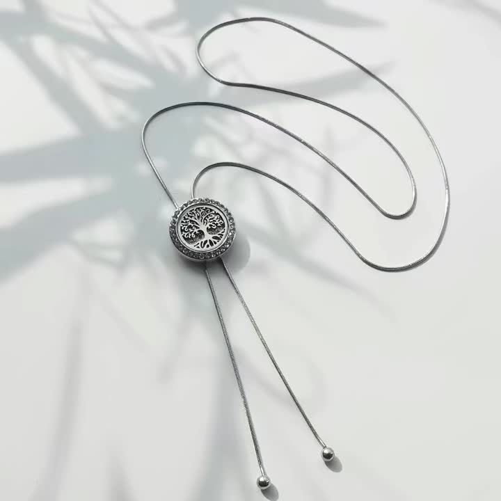 Tree of Life Spiral Locket Essential Oil Tassel Necklace